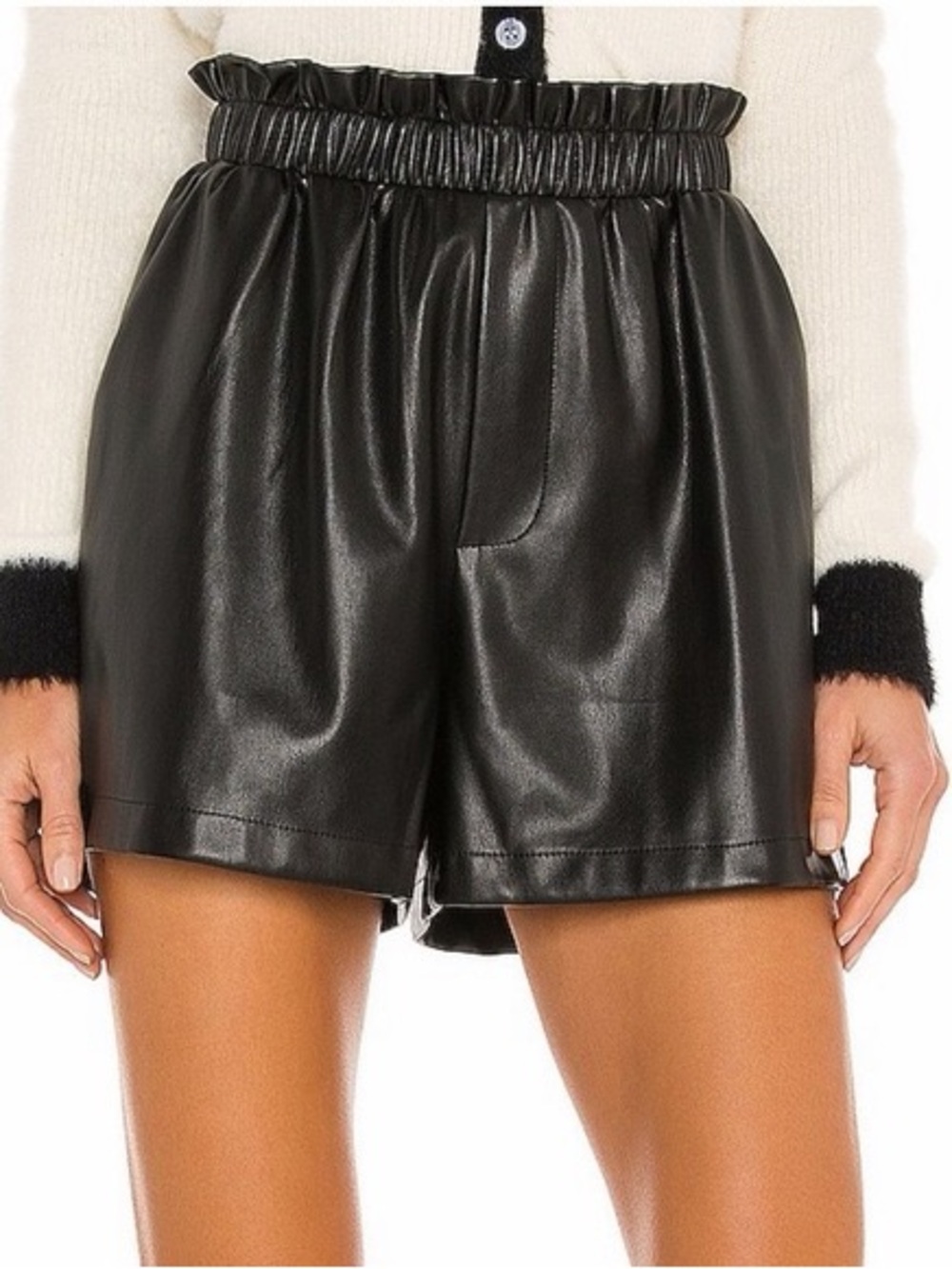 BB Dakota Black Faux Leather Paperbag Waist Shorts